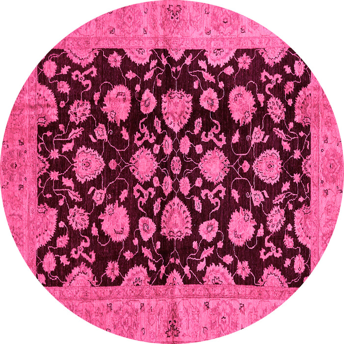 Round Machine Washable Abstract Pink Modern Rug, wshabs694pnk