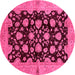 Round Machine Washable Abstract Pink Modern Rug, wshabs694pnk