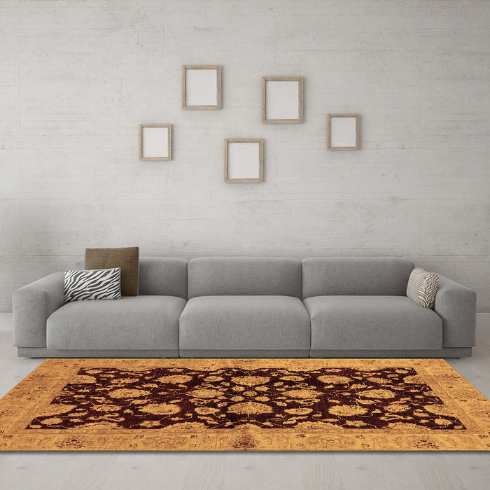Machine Washable Abstract Brown Modern Rug in a Living Room,, wshabs694brn