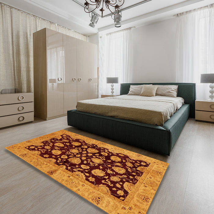 Abstract Red Modern Rug in a Bedroom, abs694