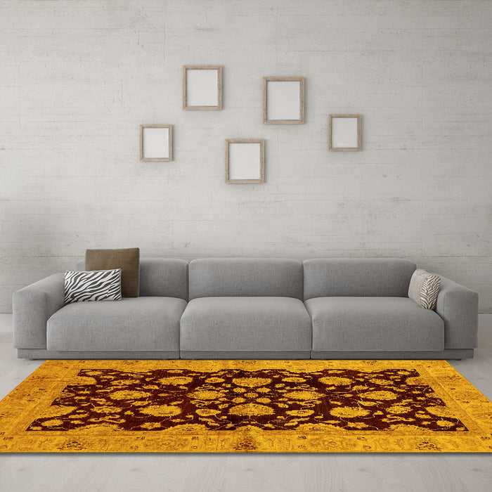 Machine Washable Abstract Yellow Modern Rug in a Living Room, wshabs694yw