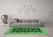 Machine Washable Abstract Emerald Green Modern Area Rugs in a Living Room,, wshabs694emgrn