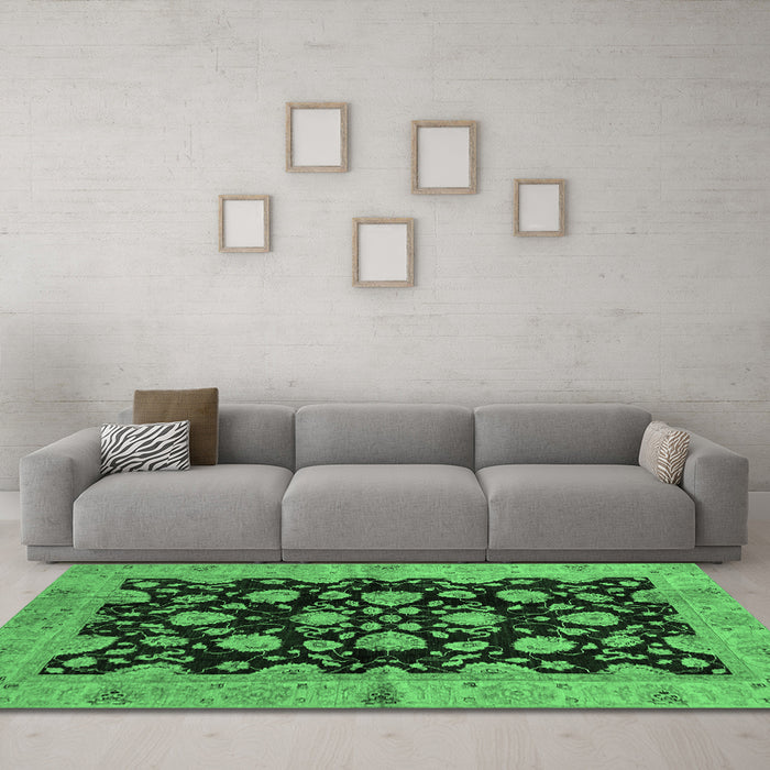 Machine Washable Abstract Emerald Green Modern Area Rugs in a Living Room,, wshabs694emgrn