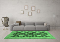 Machine Washable Oriental Emerald Green Traditional Rug, wshabs695emgrn