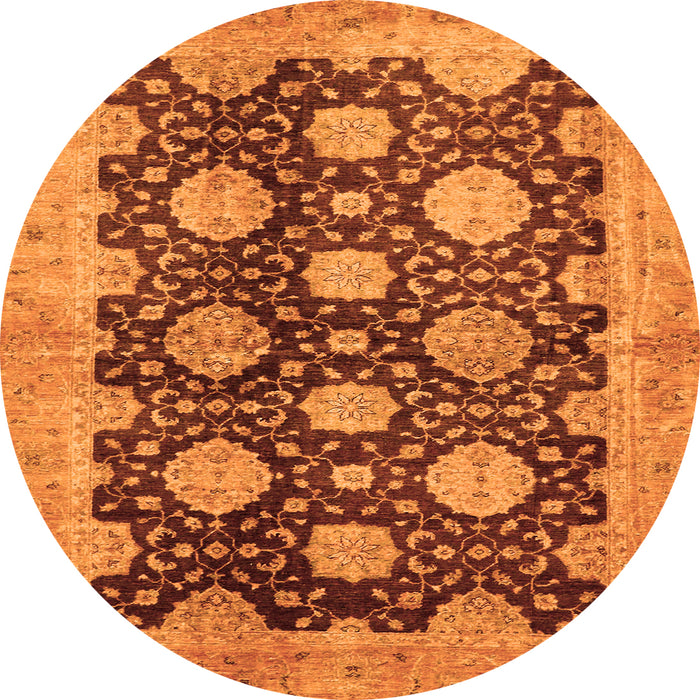 Round Machine Washable Oriental Orange Traditional Area Rugs, wshabs695org