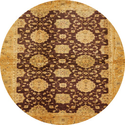 Round Machine Washable Abstract Orange Rug, wshabs695