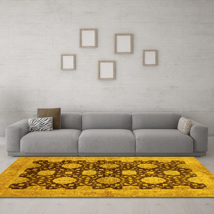 Machine Washable Oriental Yellow Traditional Rug in a Living Room, wshabs695yw