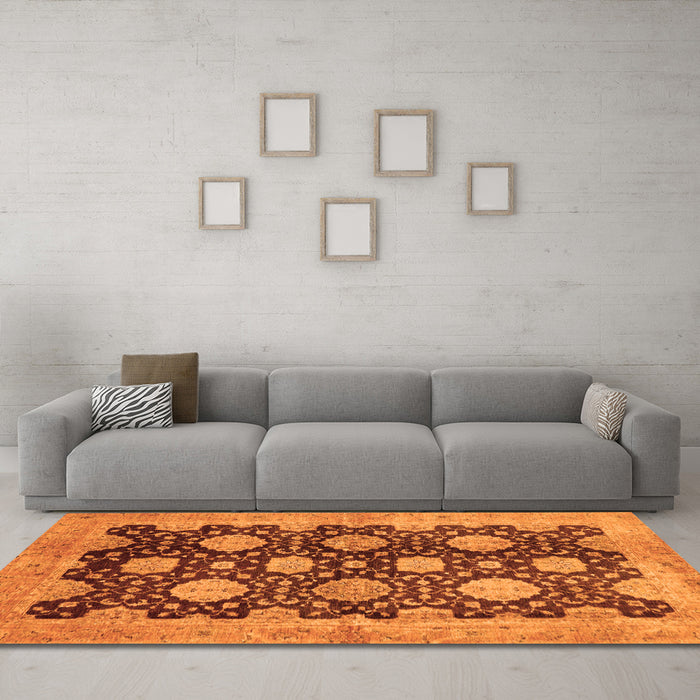 Machine Washable Oriental Orange Traditional Area Rugs in a Living Room, wshabs695org