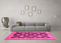 Machine Washable Oriental Pink Traditional Rug, wshabs695pnk