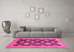 Machine Washable Oriental Pink Traditional Rug in a Living Room, wshabs695pnk