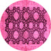 Round Machine Washable Oriental Pink Traditional Rug, wshabs695pnk