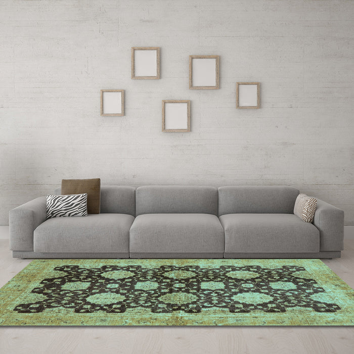 Machine Washable Oriental Light Blue Traditional Rug in a Living Room, wshabs695lblu