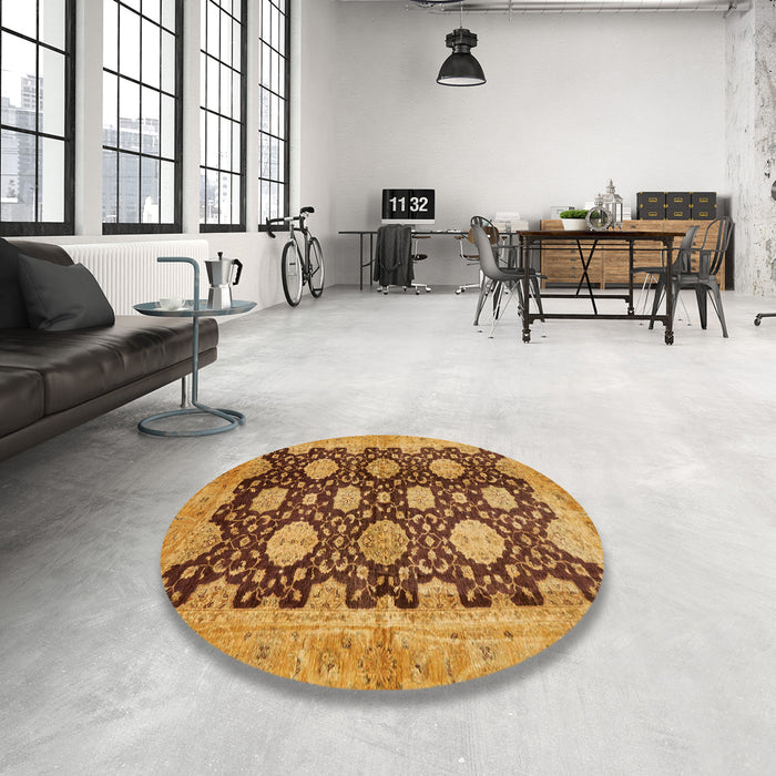Round Abstract Orange Oriental Rug in a Office, abs695