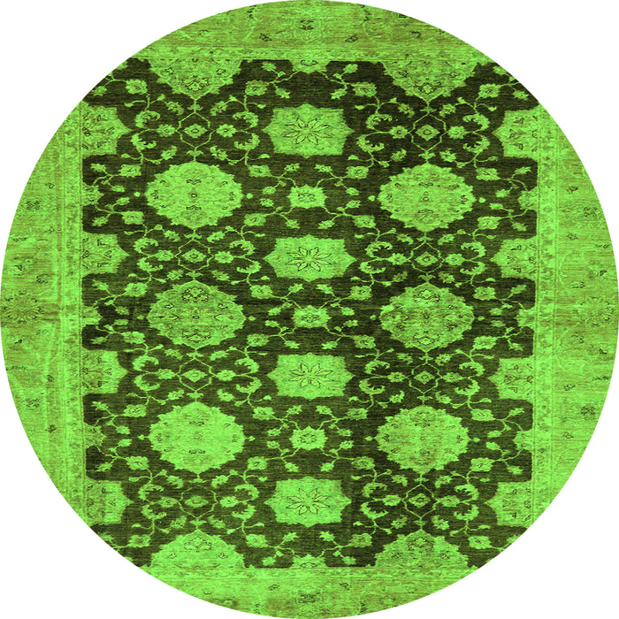 Round Machine Washable Oriental Green Traditional Area Rugs, wshabs695grn