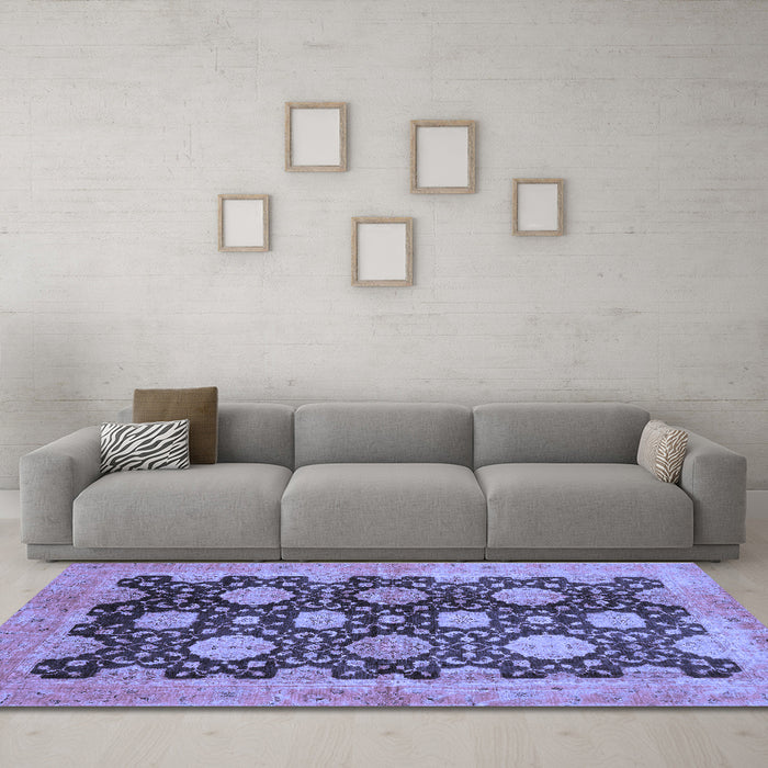 Machine Washable Oriental Blue Traditional Rug in a Living Room, wshabs695blu