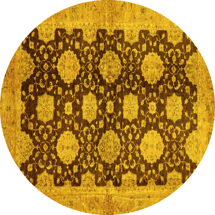 Round Machine Washable Oriental Yellow Traditional Rug, wshabs695yw