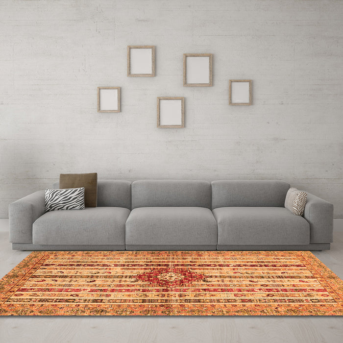 Machine Washable Abstract Orange Modern Area Rugs in a Living Room, wshabs696org