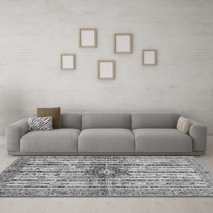 Machine Washable Abstract Gray Modern Rug in a Living Room,, wshabs696gry