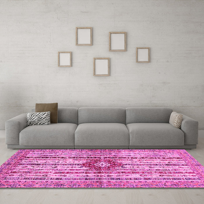 Machine Washable Abstract Pink Modern Rug in a Living Room, wshabs696pnk