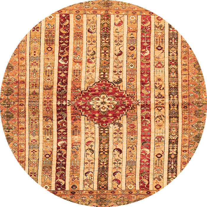 Round Machine Washable Abstract Orange Modern Area Rugs, wshabs696org