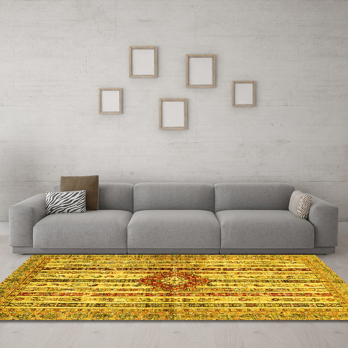 Machine Washable Abstract Yellow Modern Rug in a Living Room, wshabs696yw