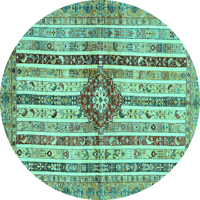 Round Machine Washable Abstract Turquoise Modern Area Rugs, wshabs696turq