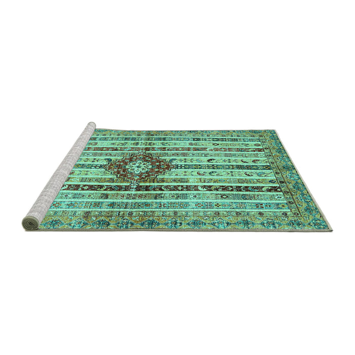 Sideview of Machine Washable Abstract Turquoise Modern Area Rugs, wshabs696turq
