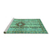 Sideview of Machine Washable Abstract Turquoise Modern Area Rugs, wshabs696turq