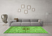 Machine Washable Abstract Green Modern Area Rugs in a Living Room,, wshabs696grn