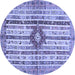 Round Machine Washable Abstract Blue Modern Rug, wshabs696blu