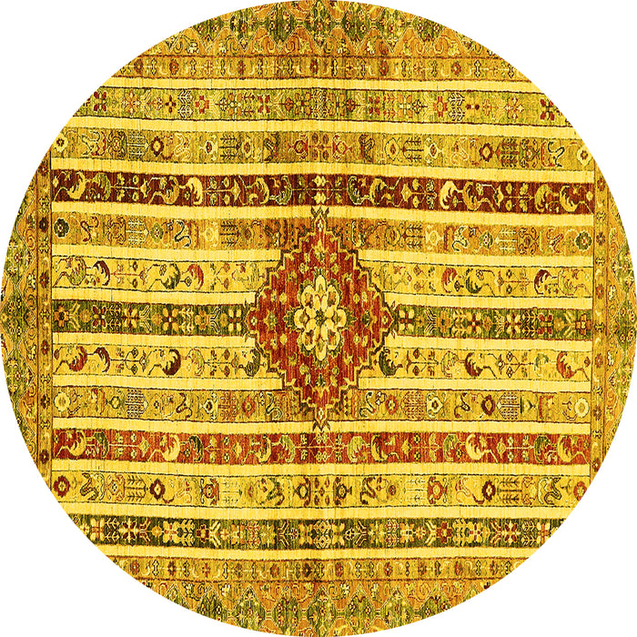 Round Machine Washable Abstract Yellow Modern Rug, wshabs696yw
