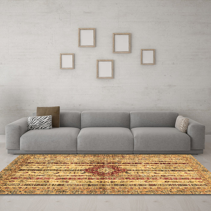 Machine Washable Abstract Brown Modern Rug in a Living Room,, wshabs696brn