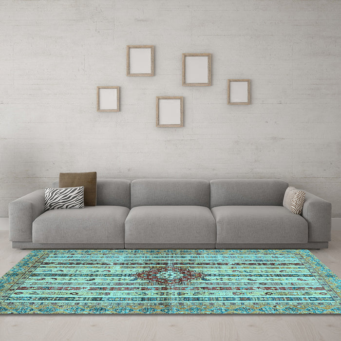 Machine Washable Abstract Light Blue Modern Rug in a Living Room, wshabs696lblu
