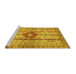 Sideview of Machine Washable Abstract Yellow Modern Rug, wshabs696yw