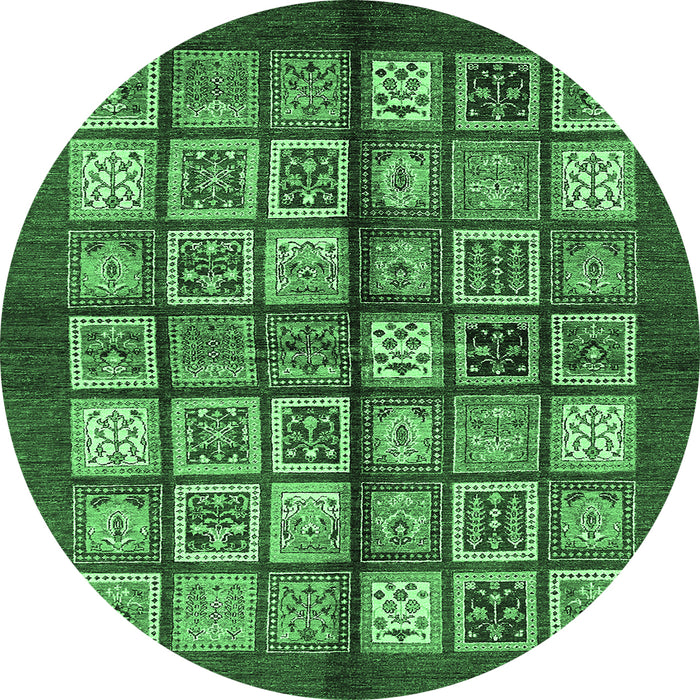 Round Machine Washable Abstract Emerald Green Modern Area Rugs, wshabs697emgrn