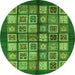 Round Machine Washable Abstract Green Modern Area Rugs, wshabs697grn