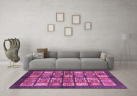 Machine Washable Abstract Pink Modern Rug, wshabs697pnk