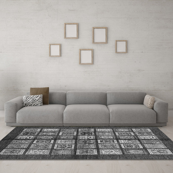 Machine Washable Abstract Gray Modern Rug in a Living Room,, wshabs697gry