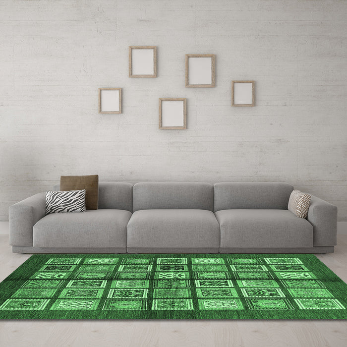 Machine Washable Abstract Emerald Green Modern Area Rugs in a Living Room,, wshabs697emgrn
