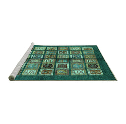 Sideview of Machine Washable Abstract Turquoise Modern Area Rugs, wshabs697turq