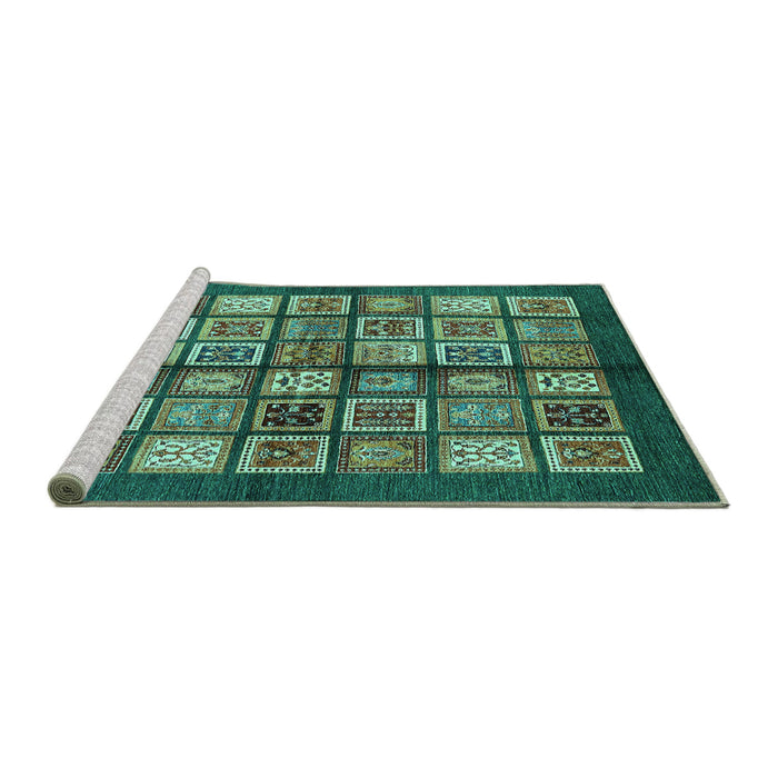 Sideview of Machine Washable Abstract Turquoise Modern Area Rugs, wshabs697turq