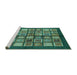 Sideview of Machine Washable Abstract Turquoise Modern Area Rugs, wshabs697turq