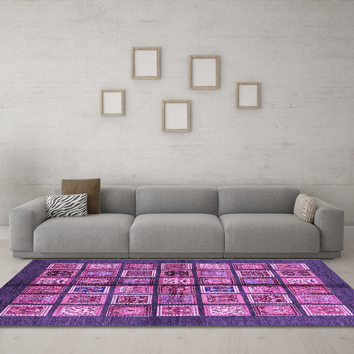 Machine Washable Abstract Purple Modern Area Rugs in a Living Room, wshabs697pur