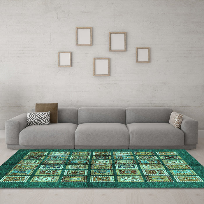 Machine Washable Abstract Turquoise Modern Area Rugs in a Living Room,, wshabs697turq