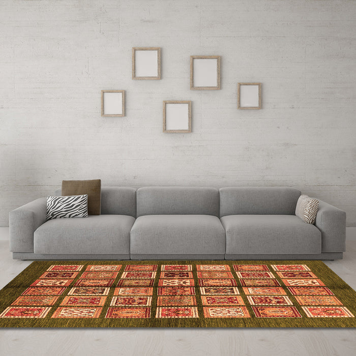 Machine Washable Abstract Orange Modern Area Rugs in a Living Room, wshabs697org