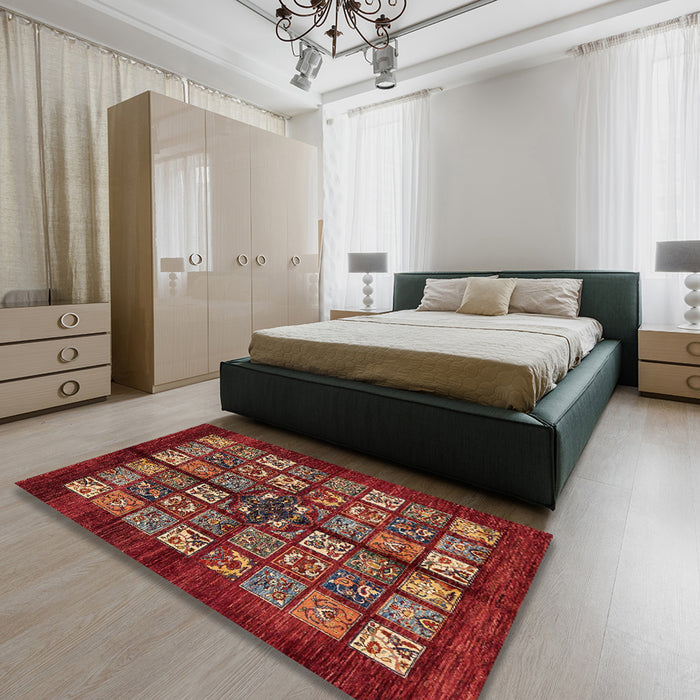 Machine Washable Abstract Rust Pink Rug in a Bedroom, wshabs698