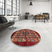 Round Machine Washable Abstract Rust Pink Rug in a Office, wshabs698