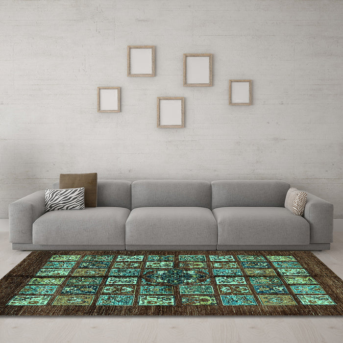 Machine Washable Abstract Turquoise Modern Area Rugs in a Living Room,, wshabs698turq
