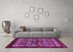 Machine Washable Abstract Purple Modern Area Rugs in a Living Room, wshabs698pur