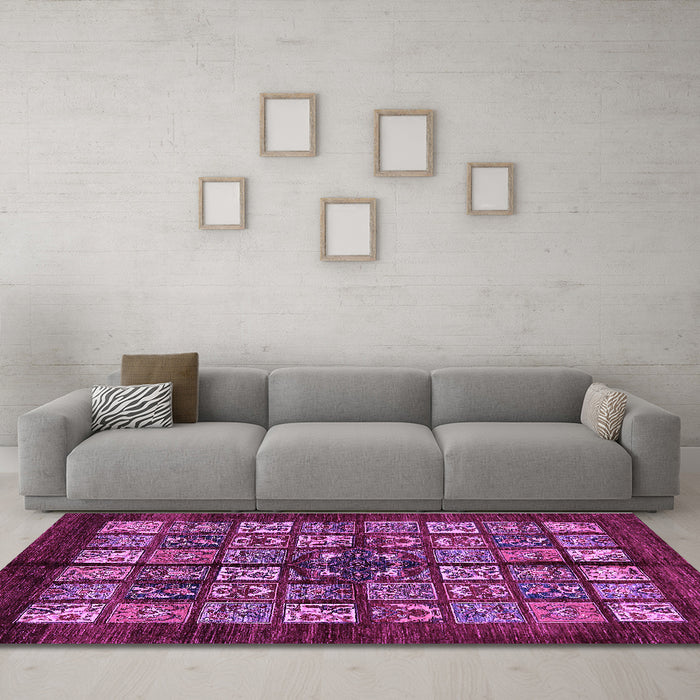 Machine Washable Abstract Purple Modern Area Rugs in a Living Room, wshabs698pur